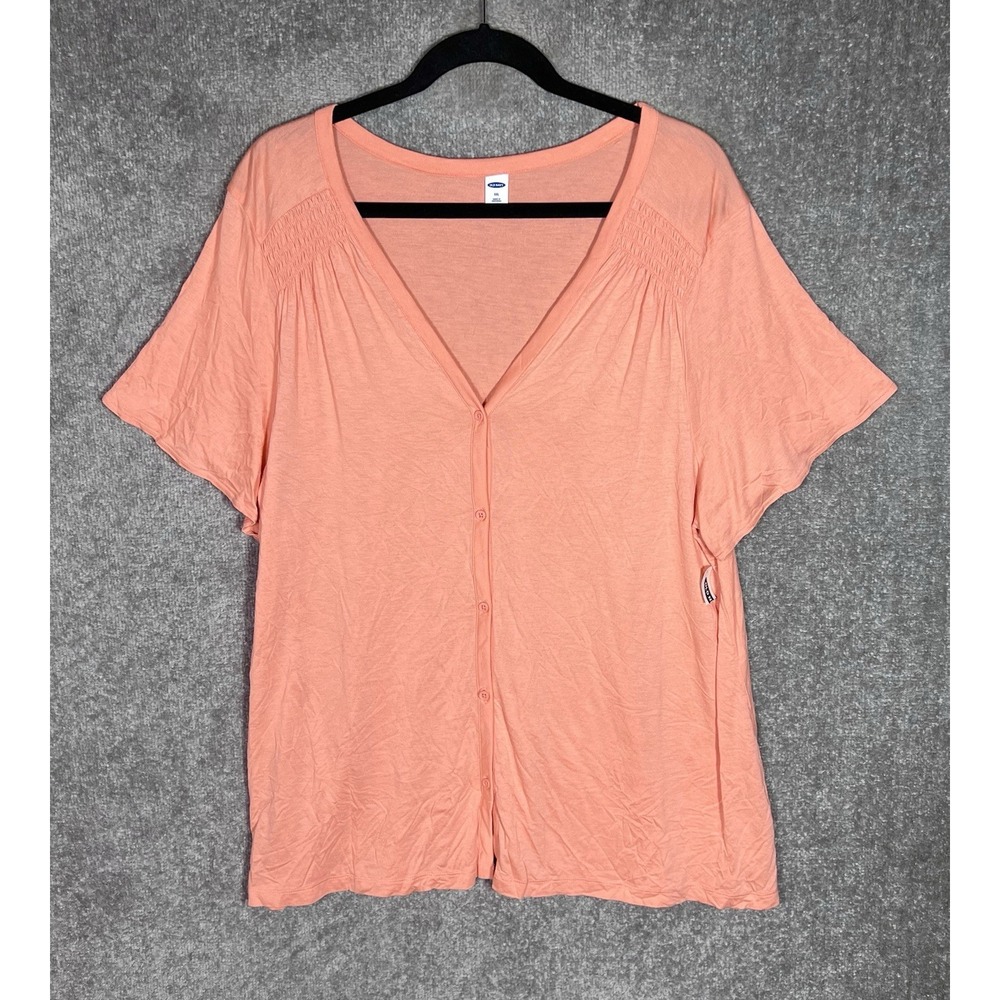 Old Navy Luxe Button Up Top Womens Sz XXL Peach Rayon V-Neck Short Sleeve New
